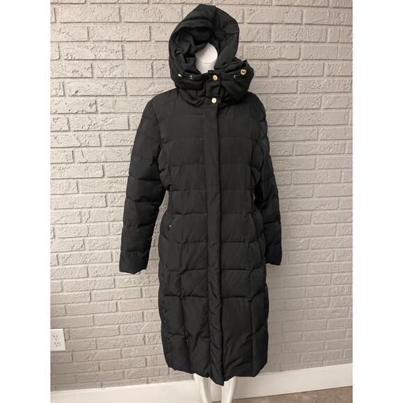 Cole Haan Signature Women Black Down Hooded Puffer Coat Size L - Picture 3 of 15